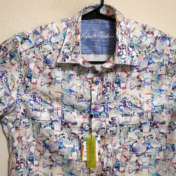Robert Graham Shirt Mens Small New Long Sleeve Button Acker White Blue - Picture 1 of 8